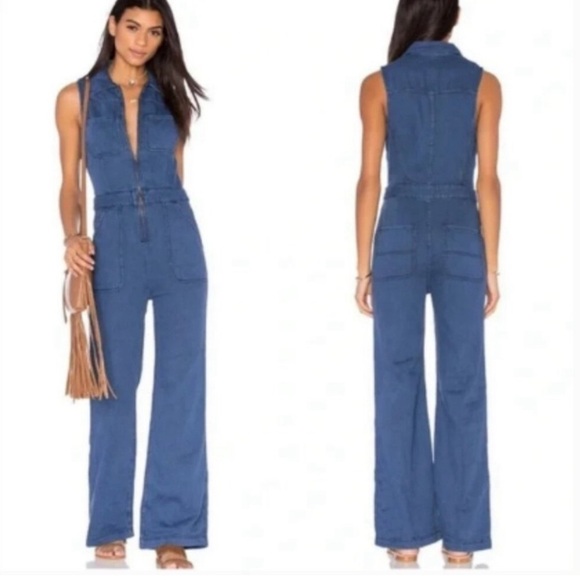 NWT Free People The Wind & More Denim Retro Jumpsuitđź’•size 10 - Picture 1 of 9